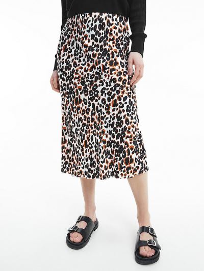 Calvin Klein Ruhák HU114028 | Calvin Klein Flared Női Midi Szoknya Fehér / Fekete / Leopárd